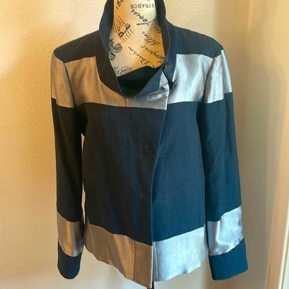 Giorgio Armani dark blue denim and light grey silk short coat